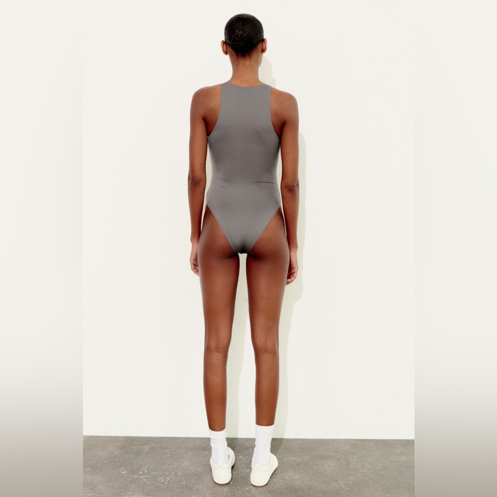NWT Zara Polyamide Halter Bodysuit in Dark Grey Size L - Picture 3 of 15
